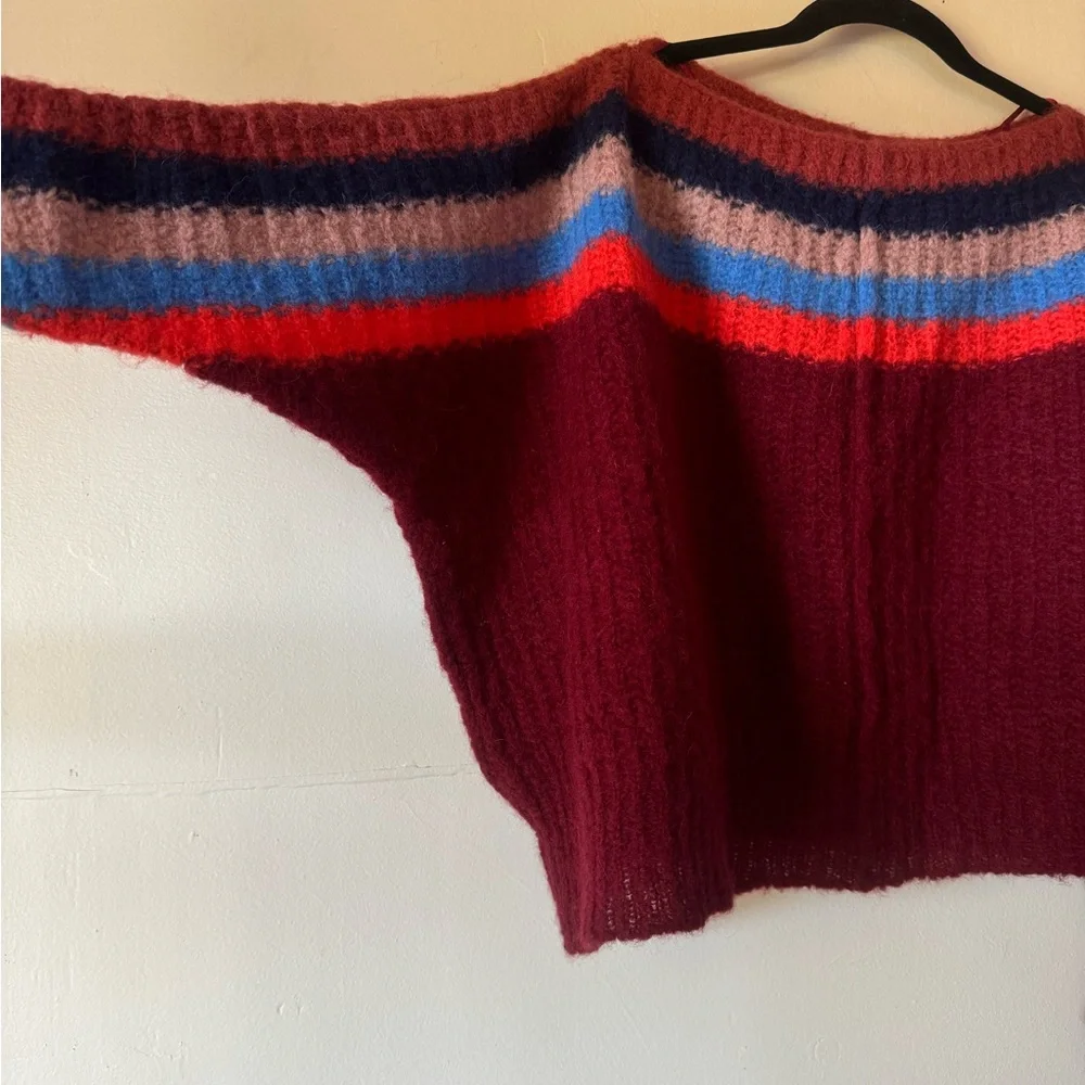 Free People alpaca blend women’s S shrug poncho hippy rainbow long sleeve swe…